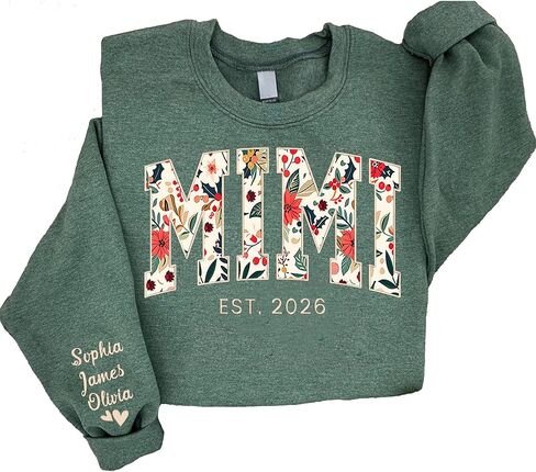 Custom Embroidered Grandma Floral Shirt with Names on Sleeve, Personalized Grandma Gift, Floral Grandma Crewneck Sweatshirt in Saudi Arabia