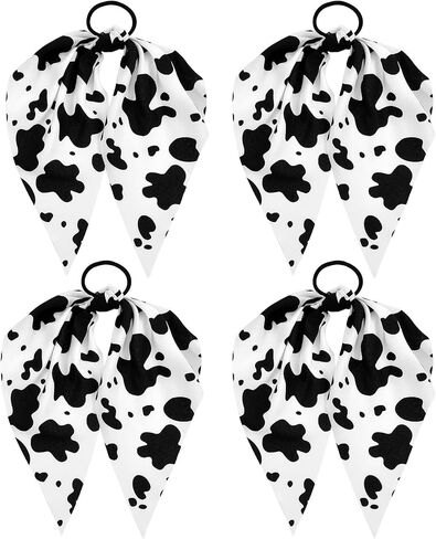 4 Pcs Cow Print Bandana Hair Accessories, Rabbit Bunny Ear Bow Non-Slip Scrunchie for Women Girls, Perfect for Ponytails and All Hair Types in Saudi Arabia