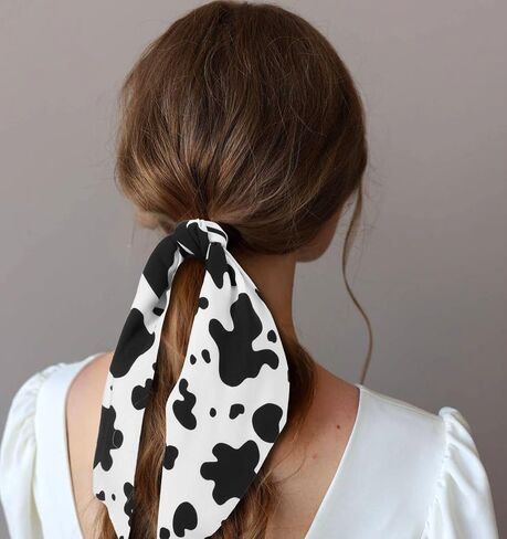 4 Pcs Cow Print Bandana Hair Accessories, Rabbit Bunny Ear Bow Non-Slip Scrunchie for Women Girls, Perfect for Ponytails and All Hair Types in Saudi Arabia