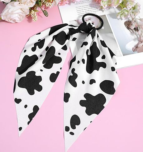 4 Pcs Cow Print Bandana Hair Accessories, Rabbit Bunny Ear Bow Non-Slip Scrunchie for Women Girls, Perfect for Ponytails and All Hair Types in Saudi Arabia
