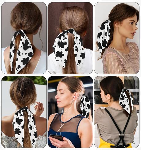4 Pcs Cow Print Bandana Hair Accessories, Rabbit Bunny Ear Bow Non-Slip Scrunchie for Women Girls, Perfect for Ponytails and All Hair Types in Saudi Arabia