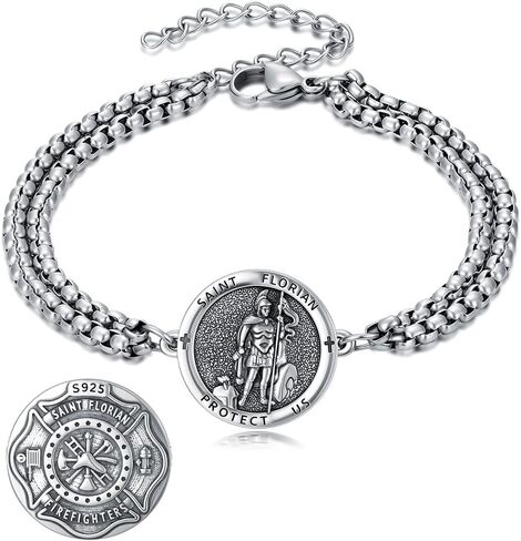 PROESS Saint Michael/Peregrine/Florian/Raphael Bracelet 925 Sterling Silver Protector Archangel Bracelet Catholic Jewelry Gifts for Women Men in Saudi Arabia