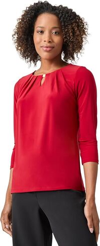 Kasper Womens Solid Ity 3q SLV Pleat Nk Top W Trim in Saudi Arabia