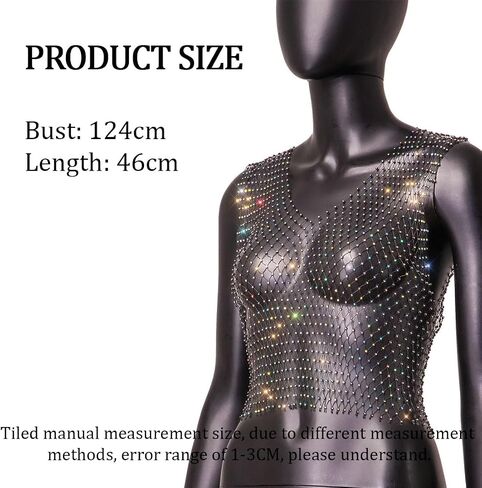 Women's Rhinestone Mesh Festival Top - Glitter Bikini Crop for Nightclub Parties (Black) in Saudi Arabia