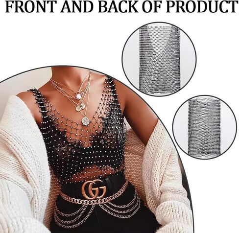 Women's Rhinestone Mesh Festival Top - Glitter Bikini Crop for Nightclub Parties (Black) in Saudi Arabia