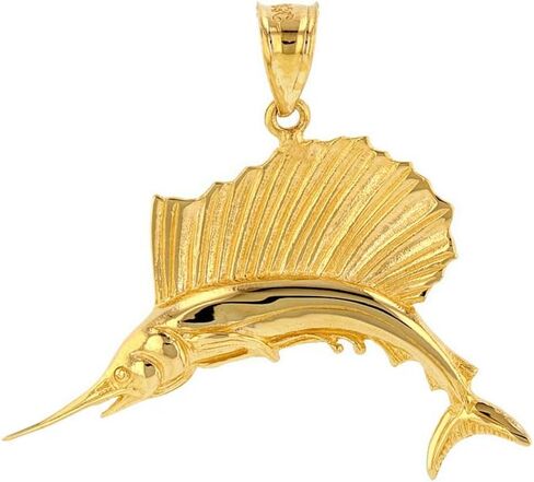 Certified 14k Yellow Gold Sailfish Marlin Swordfish Pendant in Saudi Arabia
