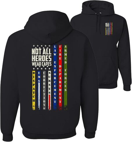 Wild Bobby US Flag Frontlines First Responder Support Patriotic Patriotic Eagle Front and Back Unisex Hoodie Sweatshirt in Saudi Arabia