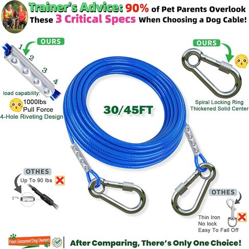Dog Tie Out Stake,360°Swivel Dog Run,with 6 Heavy-Duty 304 Stainless Steel Screw Anchors - Dog Runner for Yard Suitable for Large Dogs Weighing Up to 150 LBS- Use Any Dog Tie Out Cable Or Yard Leas in Saudi Arabia