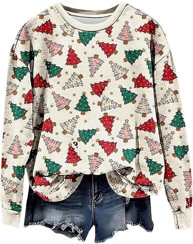 Vintage Christmas Sweatshirt Women Long Sleeve Fall Flowers Shirts Xmas Santa Claus Sweater Holiday Pullover Tops in Saudi Arabia