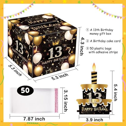 13th Birthday Money Box for Cash Gift, Surprise Pull Out Money Gift Box with 100Pcs Transparent Bags - Fun Ways to Give Cash as A 13th Birthday Gift for Girls Boys in Kuwait