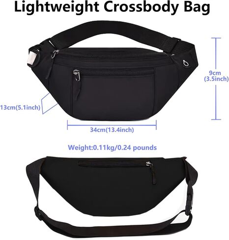 Crossbody Fanny Pack for Men Women, Fashion Waist Bag Pack with Adjustable Strap for Outdoors, Casual Belt Bag for Travel Walking Running(Black) in Saudi Arabia