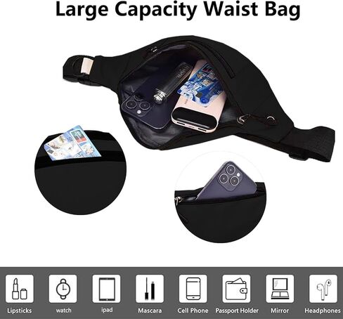 Crossbody Fanny Pack for Men Women, Fashion Waist Bag Pack with Adjustable Strap for Outdoors, Casual Belt Bag for Travel Walking Running(Black) in Saudi Arabia