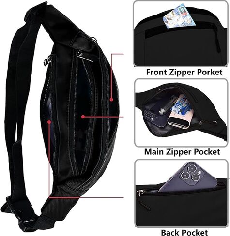 Crossbody Fanny Pack for Men Women, Fashion Waist Bag Pack with Adjustable Strap for Outdoors, Casual Belt Bag for Travel Walking Running(Black) in Saudi Arabia