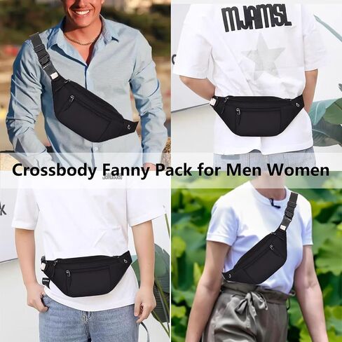 Crossbody Fanny Pack for Men Women, Fashion Waist Bag Pack with Adjustable Strap for Outdoors, Casual Belt Bag for Travel Walking Running(Black) in Saudi Arabia