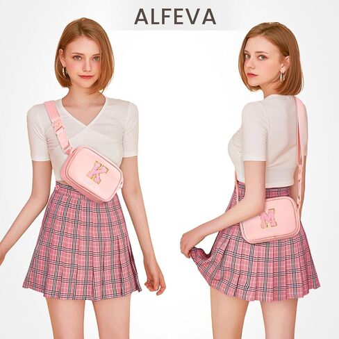 Crossbody Bags for Girls Teen,PU Leather pink Purses,vCrossbody Purses with Initial Letters, Chest Bag,Travel Purse,Best Friend Birthday Gifts for Women Girls Teen (pink-X) in Saudi Arabia