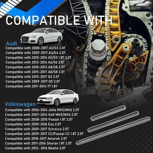 مجموعة سلسلة التوقيت EA888 مع غطاء وموتر وقضبان توجيه متوافقة مع Audi A3 A4 A5 S3 S4 S5 Q3 Q5 TT Volkswagen Jetta Golf Passat Tiguan CC 1.8L 2.0L يستبدل 06K109158AD 06H109210AG in Saudi Arabia