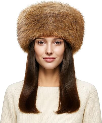 Women's Faux Fur Hat for Winter-Soft Fluffy Russian Hat, Warm Thermal Lined Bunny Cap for Cold Weather in Saudi Arabia
