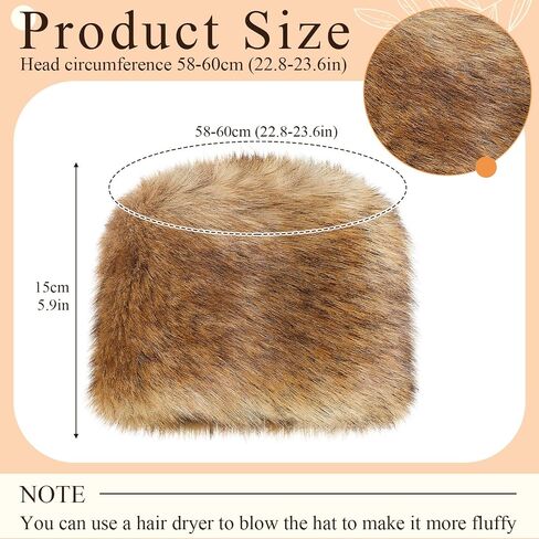 Women's Faux Fur Hat for Winter-Soft Fluffy Russian Hat, Warm Thermal Lined Bunny Cap for Cold Weather in Saudi Arabia