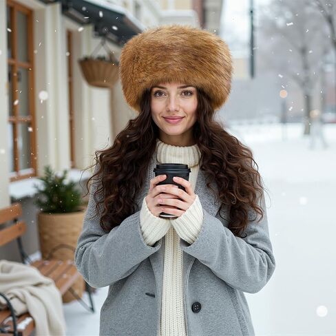 Women's Faux Fur Hat for Winter-Soft Fluffy Russian Hat, Warm Thermal Lined Bunny Cap for Cold Weather in Saudi Arabia