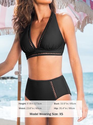 CUPSHE Women's Bikini Sets High Waisted Two Piece Swimsuit V Neck Halter Strap Bathing Suit Cutouts Back Hook in Saudi Arabia