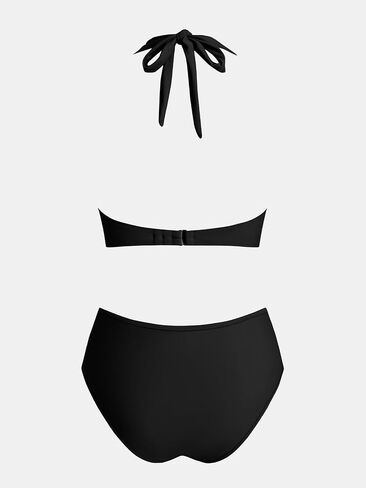 CUPSHE Women's Bikini Sets High Waisted Two Piece Swimsuit V Neck Halter Strap Bathing Suit Cutouts Back Hook in Saudi Arabia