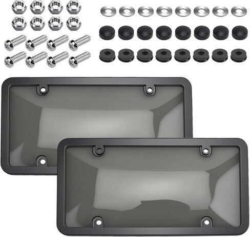 2 Pcs Clear License Plate Covers and Frames,Transparent License Plate Holders with Screws & Caps,Rust-Proof Auto Licenses Plates Protector Shields for Standard US Plates in Kuwait