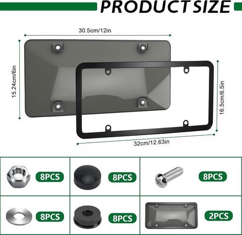 2 Pcs Clear License Plate Covers and Frames,Transparent License Plate Holders with Screws & Caps,Rust-Proof Auto Licenses Plates Protector Shields for Standard US Plates in Kuwait