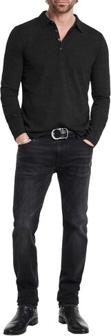 John Varvatos Men's Maleo Long Sleeve Polo, Black in Saudi Arabia