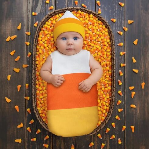 2 Pcs Halloween Candy Corn Costume Set for Infant Candy Corn Crochet Baby Swaddle for Newborn Baby Boys Girls Halloween Cosplay Photography Supplies Photo Props in Kuwait