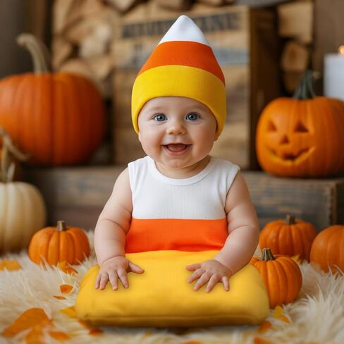 2 Pcs Halloween Candy Corn Costume Set for Infant Candy Corn Crochet Baby Swaddle for Newborn Baby Boys Girls Halloween Cosplay Photography Supplies Photo Props in Kuwait