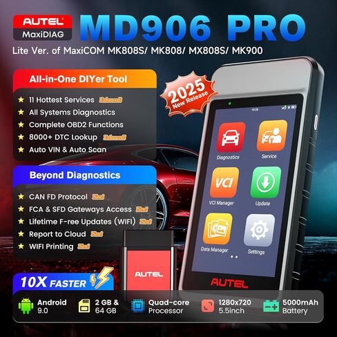 Autel Scanner MaxiDIAG MD906 PRO, 2025 MD906PRO OBD2 Full Systems Car Diagnostic Tool, CAN FD & Bluetooth Lite of MaxiCOM MK808S MK808 MX808S, 11 Reset Services, Lifetime Free Update, FCA Autoauth in Saudi Arabia