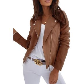 Mokayee Womens Long Sleeve Fall Fashion Suede Faux Leather Jackets Open Front Cropped Winter Coat in Kuwait