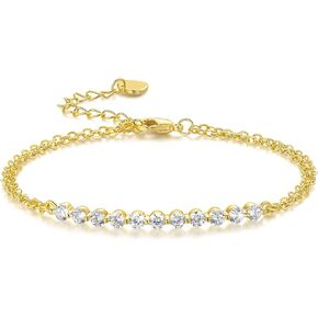 Naiswan Gold Bracelets for Women 14K Gold Bracelets for Women Adjustable Bracelet for Womens Unique Double-Layer Chain Design with Cubic Zirconia Womens CZ Bracelets in Saudi Arabia