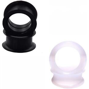 2 PAIR (4pcs) BLACK CLEAR SILICONE EYELET TUNNELS Double Flare Gauges Thin Soft Flexible Flesh Plugs 1050 in Kuwait