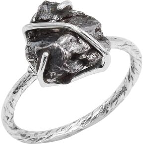 خاتم نيزك خام أصلي من الفضة الإسترليني عيار 925 – خاتم نيزك للجنسين – مجوهرات مصنوعة يدويًا للرجال والنساء in Kuwait