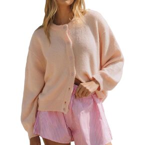 Wyeysyt المرأة سترة سترة زر أسفل طويلة الأكمام Crewneck لينة متماسكة سترة الخريف مفتوحة الجبهة فضفاضة سترة غير رسمية in Kuwait