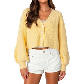 Fall Chunky Knit Cropped Cardigan Sweaters for Women Cozy V Neck Button Open Front Light Short Cardigan Oversized in Kuwait