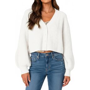Fall Chunky Knit Cropped Cardigan Sweaters for Women Cozy V Neck Button Open Front Light Short Cardigan Oversized in Saudi Arabia