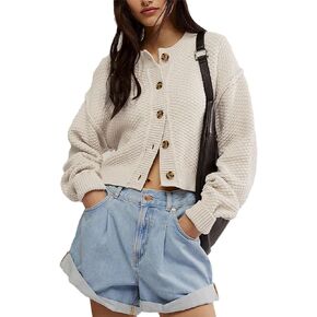 Women's Oversized Cropped Cardigan Sweater Open Front Long Sleeve Button Down Knit Outwear in Kuwait