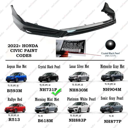 Front Lip Compatible with 2022-2024 Honda Civic, Air Dam Lower Chin Bumper Splitter Protection Body Kit Fits for 4-Door Sedan & Hatchback 2022 2023 2024 (Black Pearl NH731P) in Saudi Arabia