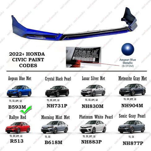 الشفة الأمامية متوافقة مع 2022-2024 Honda Civic، مجموعة حماية مصد الصدمات السفلية للذقن تناسب سيارات السيدان وهاتشباك ذات 4 أبواب 2022 2023 2024 (لؤلؤة سوداء NH731P) in Saudi Arabia