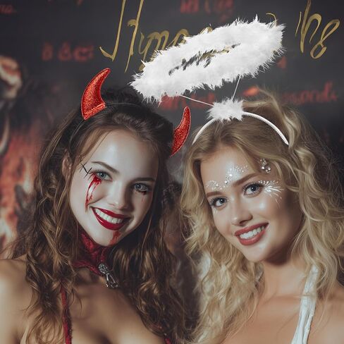 مجموعة عصابات رأس هالة الملاك وقرون الشيطان من Spooktacular Creations، إكسسوارات أزياء الملاك الشيطان للنساء البالغات، فستان حفلات الهالوين، زي، خدعة أو علاج، ديكور للحفلات التنكرية in Saudi Arabia