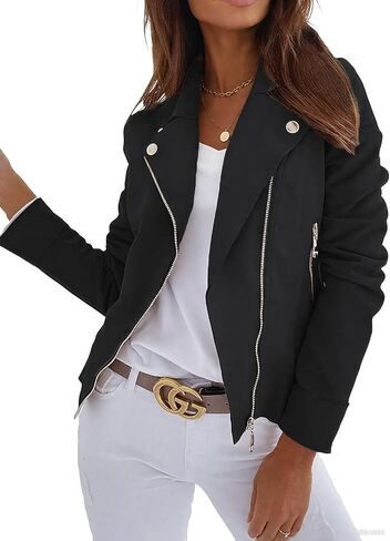 Mokayee Womens Long Sleeve Fall Fashion Suede Faux Leather Jackets Open Front Cropped Winter Coat in Saudi Arabia