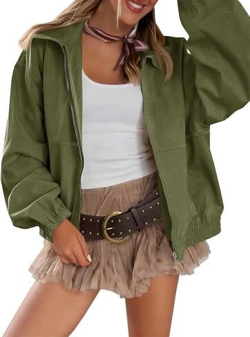 سترات Tankaneo النسائية القصيرة بسحاب وخفيفة الوزن، معطف قصير متعدد الاستخدامات، سترة خريفية عسكرية مع جيوب in Kuwait