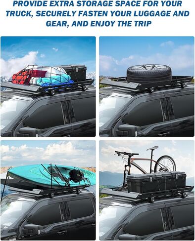 JOYTUTUS سلة رف السقف متوافقة مع 2021-2025 F150 طاقم الكابينة، حامل رفوف البضائع للسقف، سلة رف البضائع المعدنية على السطح، سلال شحن المركبات الثقيلة للأمتعة في الهواء الطلق والعتاد in Kuwait