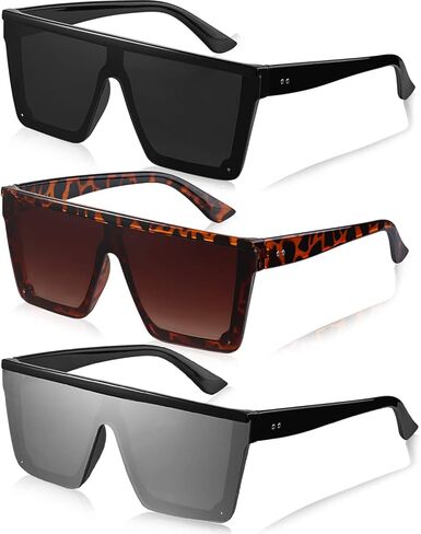 Frienda 3 Pairs Oversized Flat Top Sunglasses Vintage Square Sunglasses Unisex Square Shade Glasses for Men Women(Black, Orange-brown, Gray) in Saudi Arabia