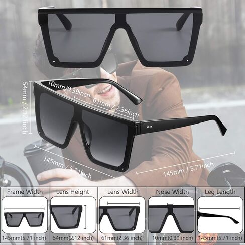 Frienda 3 Pairs Oversized Flat Top Sunglasses Vintage Square Sunglasses Unisex Square Shade Glasses for Men Women(Black, Orange-brown, Gray) in Saudi Arabia