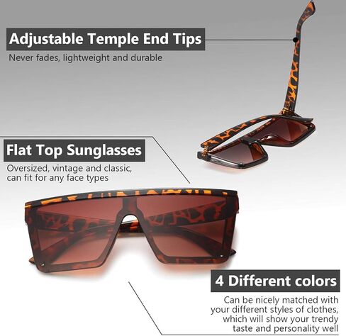 Frienda 3 Pairs Oversized Flat Top Sunglasses Vintage Square Sunglasses Unisex Square Shade Glasses for Men Women(Black, Orange-brown, Gray) in Saudi Arabia