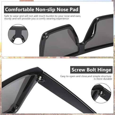 Frienda 3 Pairs Oversized Flat Top Sunglasses Vintage Square Sunglasses Unisex Square Shade Glasses for Men Women(Black, Orange-brown, Gray) in Saudi Arabia