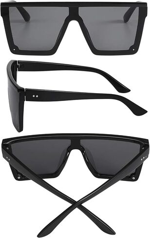Frienda 3 Pairs Oversized Flat Top Sunglasses Vintage Square Sunglasses Unisex Square Shade Glasses for Men Women(Black, Orange-brown, Gray) in Saudi Arabia